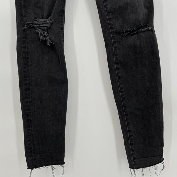 MADEWELL 9" High Rise Skinny Distressed Knee Raw Hem Black Jeans H2230 Size 25 - Picture 7 of 12